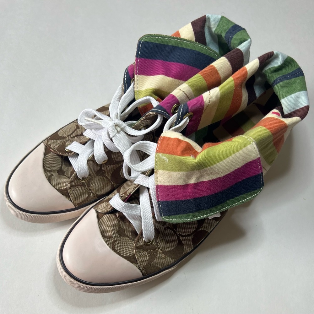 Coach Signature Bonney High Top Sneakers A1283 Tan and Brown Size 9M - Picture 3 of 13